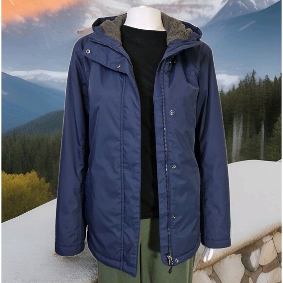 LL Bean Warm Winter Jacket Women's MP Navy Hooded Sherpa Lined 271137 - Picture 1 of 12
